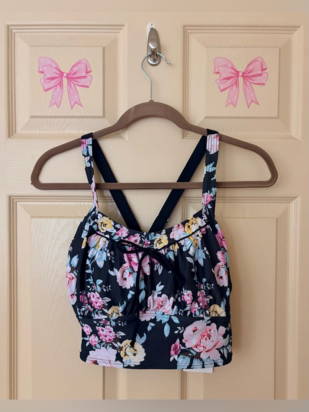 Bloomchic Tropical Beach Front Bow Ruched Adjustable Swim Top Size 10/M NWT